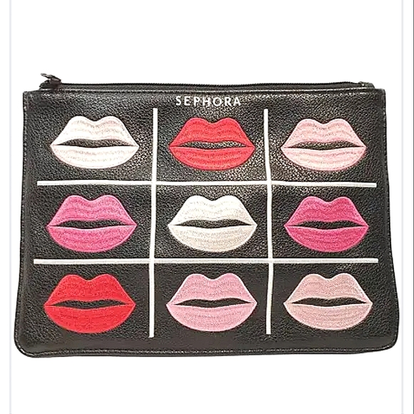 SEPHORA All Dressed Up & Ready-to-Glow Lips Embroidered Makeup Cosmetics Bag NWT - Picture 1 of 9